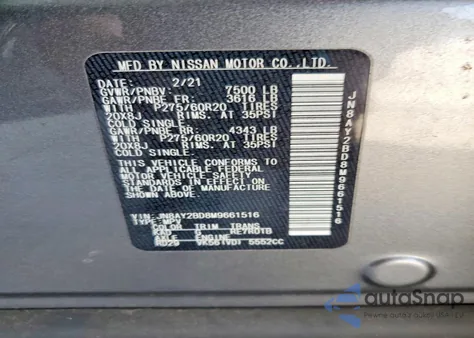 2021 Nissan Armada Sl z USA, uszkodzony, nr VIN JN8AY2BD8M9661516